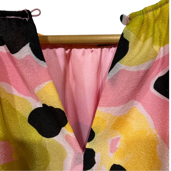 Stine Goya Kelly Floral Jacquard Babydoll Dress Black Pink Yellow Lime Large - Picture 13 of 16